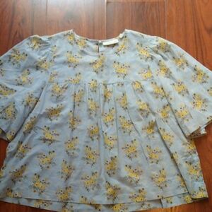 Happy X Nature Floral Top with Yellow Accents